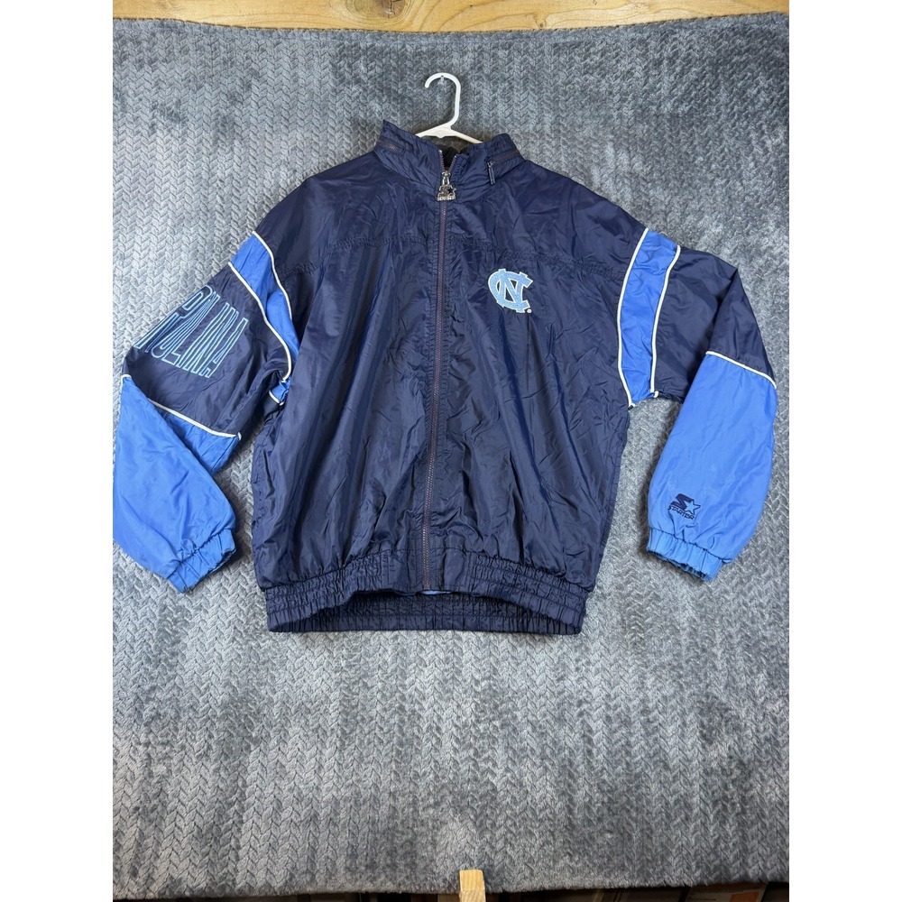 VTG North Carolina Tar Heels Jacket Mens Large Blue Starter Windbreaker Full Zip